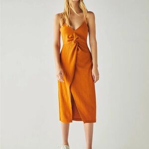 Bershka Vibrant Orange Midi Dress